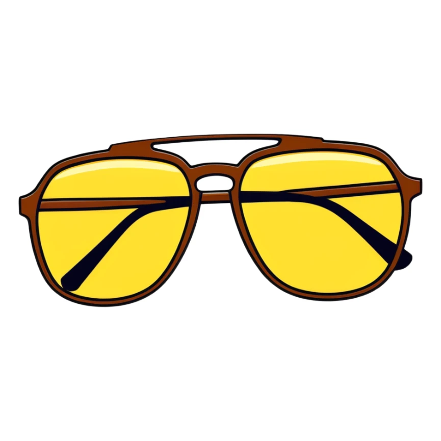 Vintage 70s sunglasses with yellow gradient lenses and thick brown plastic frames sticker