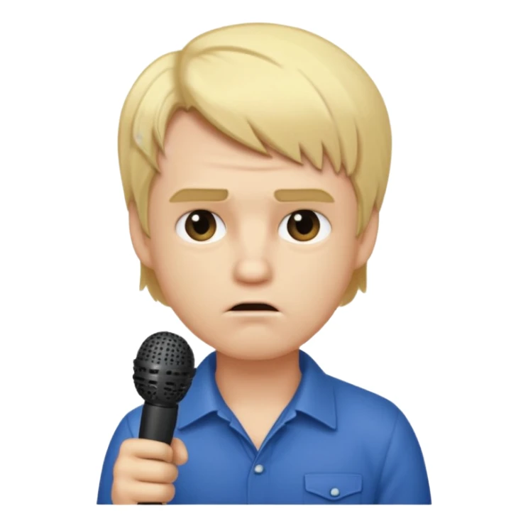 him with a mini microphone and a grumpier face blond hair sticker