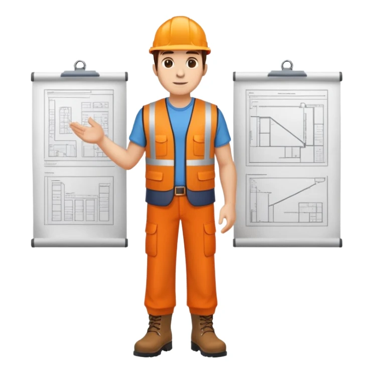 RAILWAY ENGINEER ORANGE VEST, TROUSERS, BOOTS, WITH PLANS sticker