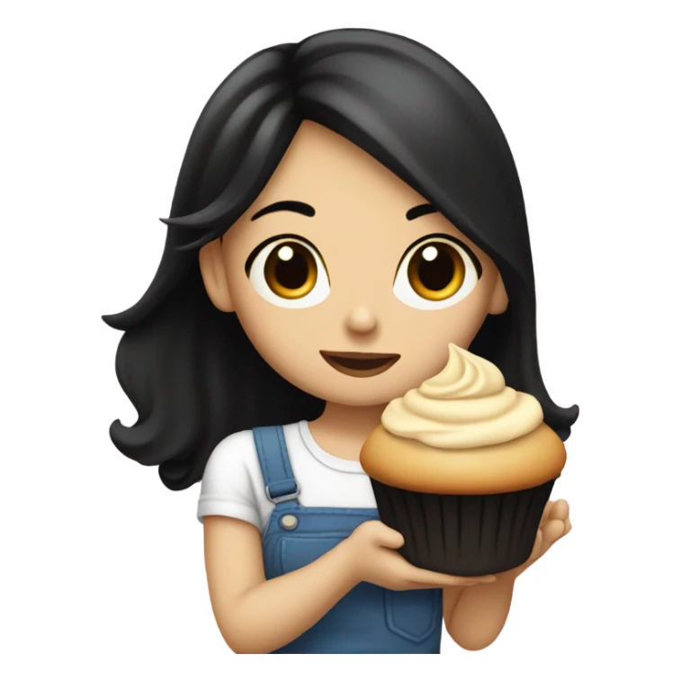 Pale girl black hair with a muffin sticker
