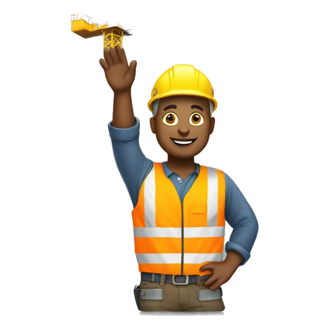 Construction worker waving to camera and standing on top of crane sticker
