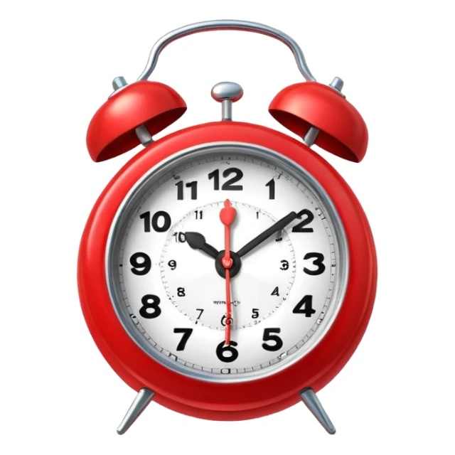 Generate a high-quality image of a generic red alarm clock with twin bells on top, classic shape, realistic color and shading,

 sticker