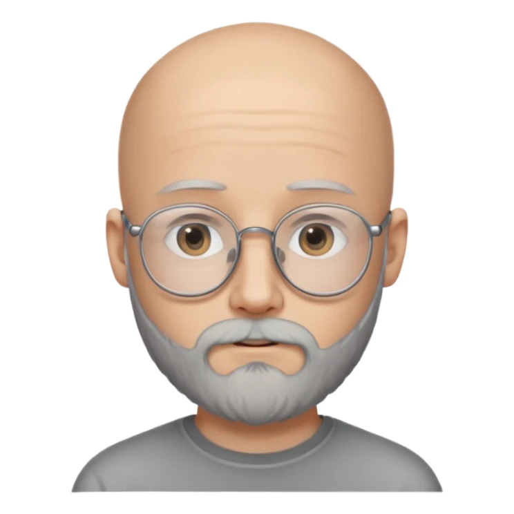 A young guy of 18 years old, bald, with a thick beard and very thin glasses. He has gray eyes and looks like a child, despite his age. sticker