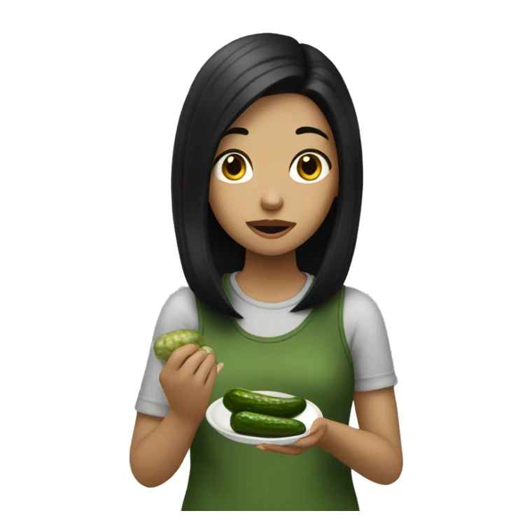 girl with black hair eating pickle sticker