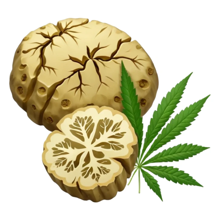 slices of white truffle with cannabis leaf sticker