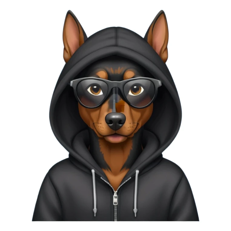 A Doberman wearing a hoodie and sunglasses  sticker