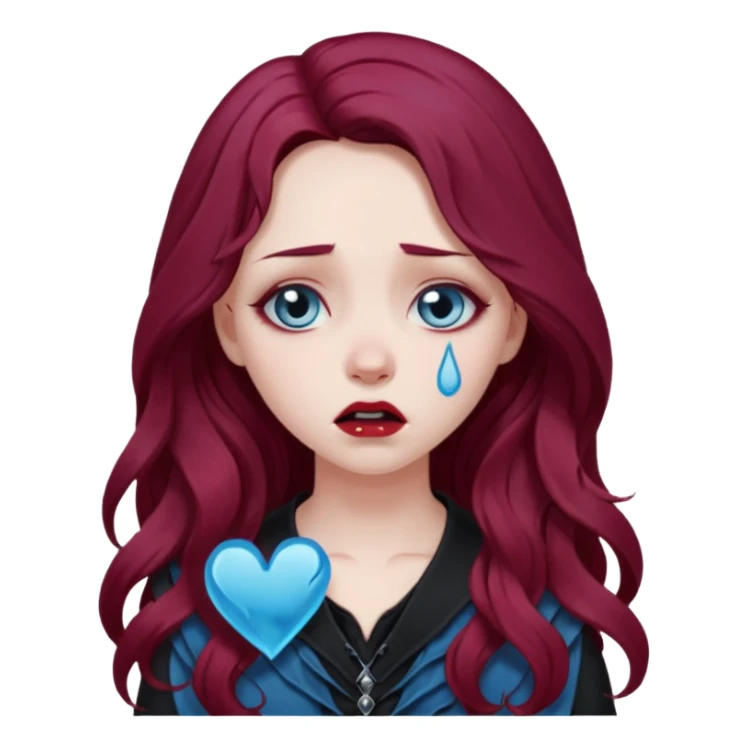 goth girl long burgundy wavy hair blue broken hearted sobbing sticker