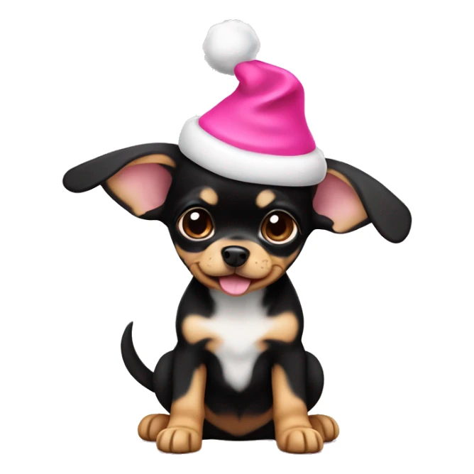 black & tan chihuahua puppy with pink christmas hat  sticker