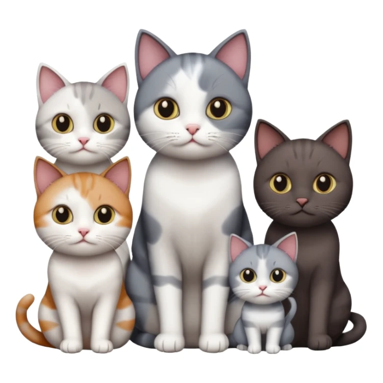 4 different coloured short haired cats including; a dark brown and white cat, and a dark grey and white  sticker