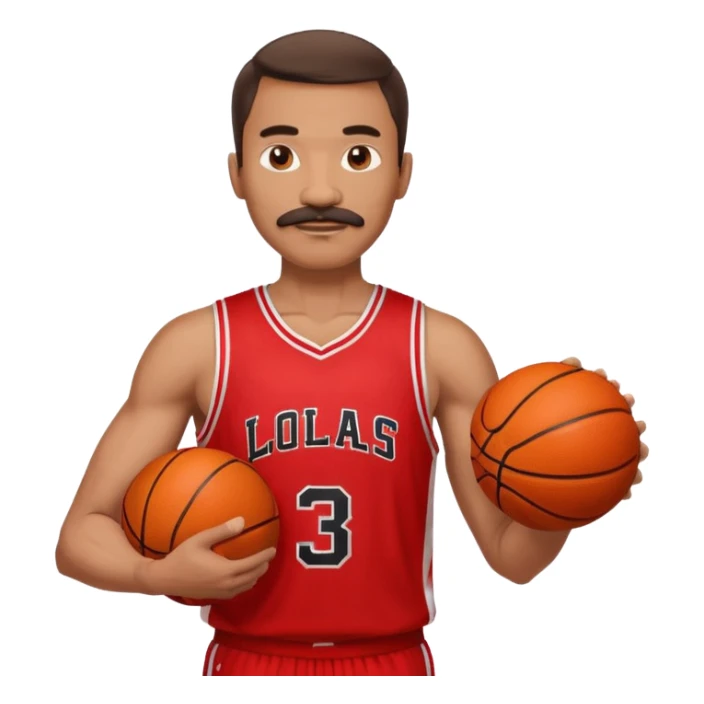 man basketball player red jersey with mustache holding basket ball sticker