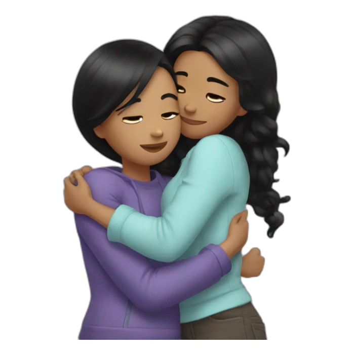 2 black hair girls hug sticker