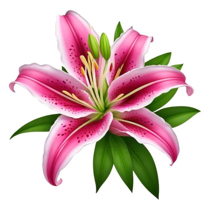 bouquet Deep Pink Oriental Lily with White Edge, luxuriant, leaf, bud sticker