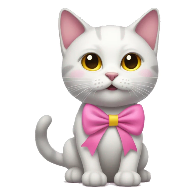 A cat with yellow and white flur wearing a pink ribbon, a bit bubbles around it sticker