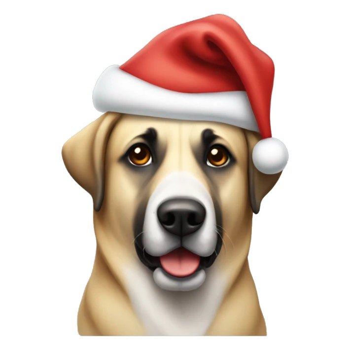 Anatolian shepherd wearing a Santa hat sticker