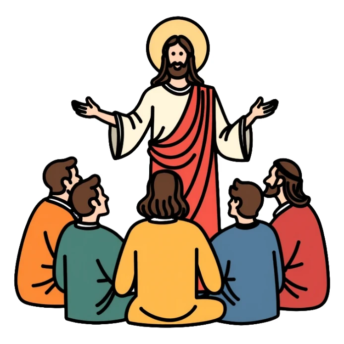 Jesus teaching his followers, spiritual leader with disciples sticker