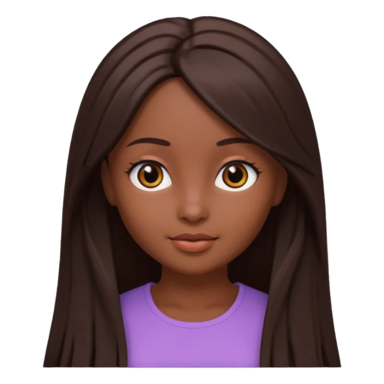 Boneca digital em estilo 3D realista e fofo, semelhante a uma boneca colecionável. Mulher jovem com pele negra, olhos castanhos escuros, cabelo liso cor chocolate, longo e bem alinhado.  sticker