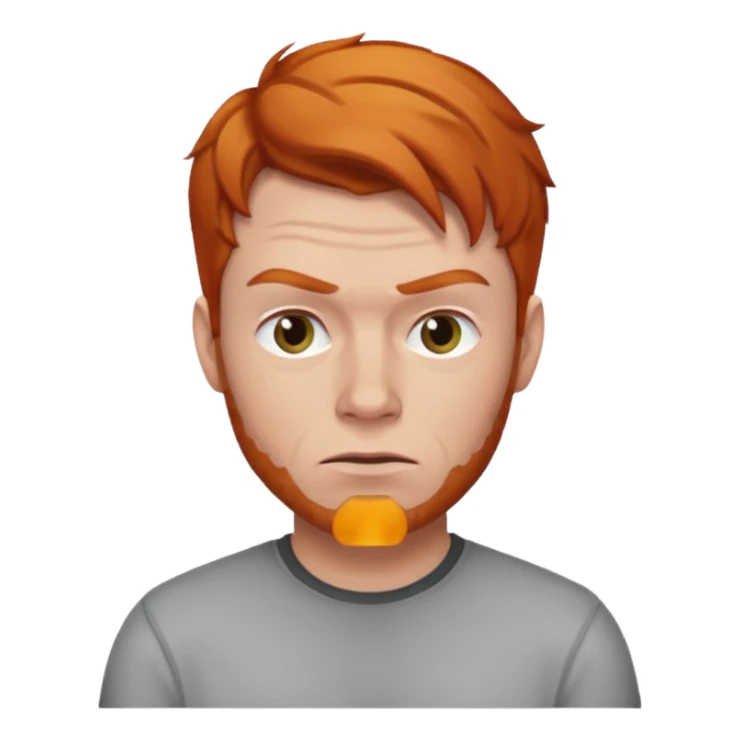 The 🤨 raised eyebrow emoji but with short ginger hair (a man) sticker