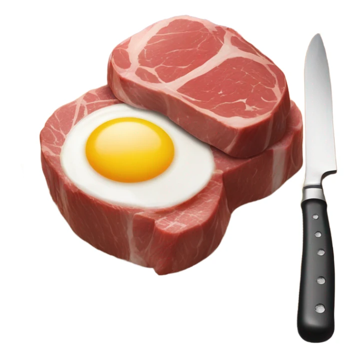 Medium rare filet mignon cut in half on a cutting board with sunny side up eggs on the side while also being on the cutting board sticker