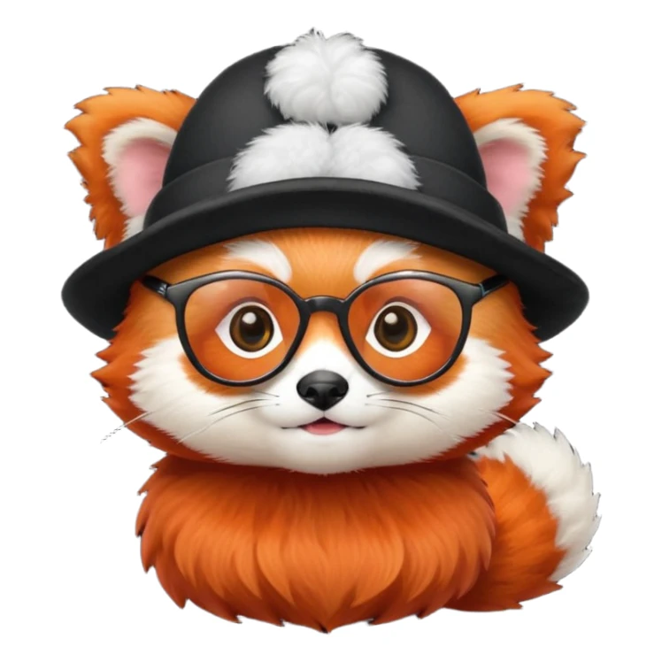 baby Red panda wearing black hat and glasses sticker