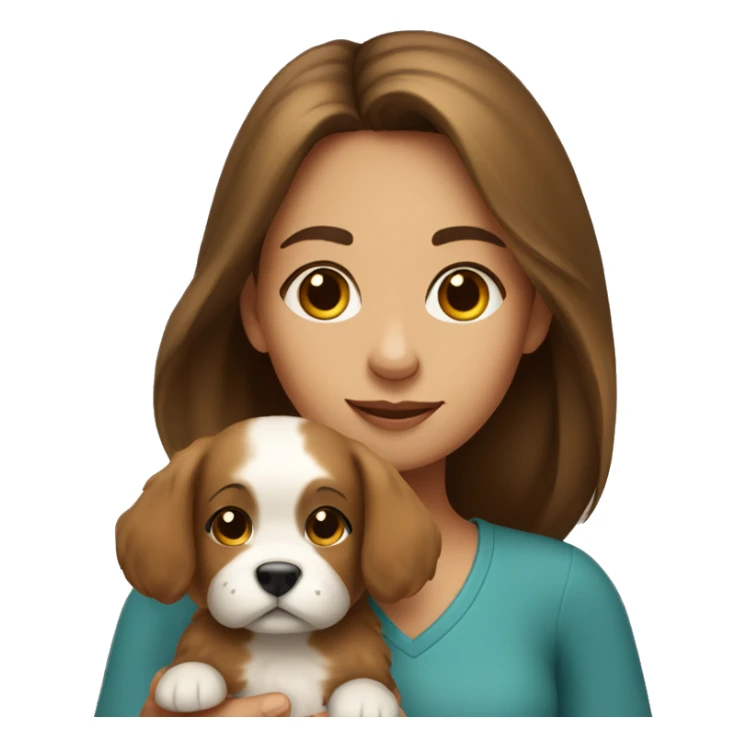 brunette girl with small fluffy light brown puppy sticker