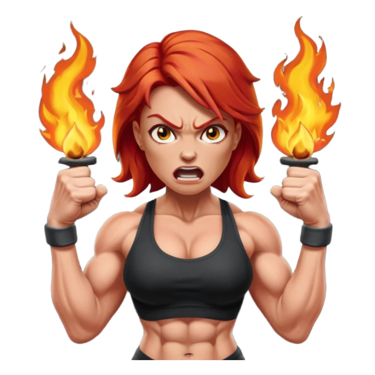 burning angry bodybuilder red haired woman sticker
