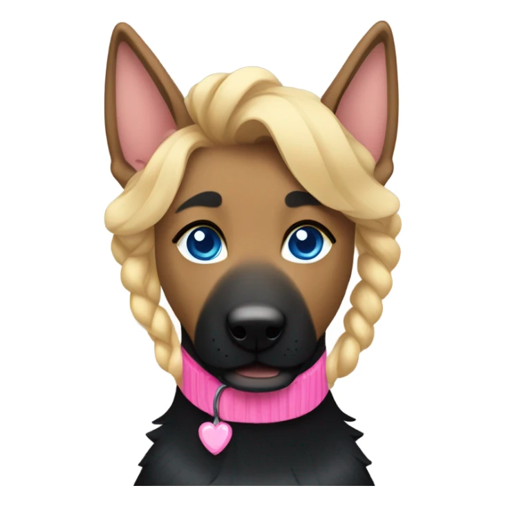 black german shepherd wearing a pink collar with her owner who has blue eyes and sandy blonde hair in a single braid sticker