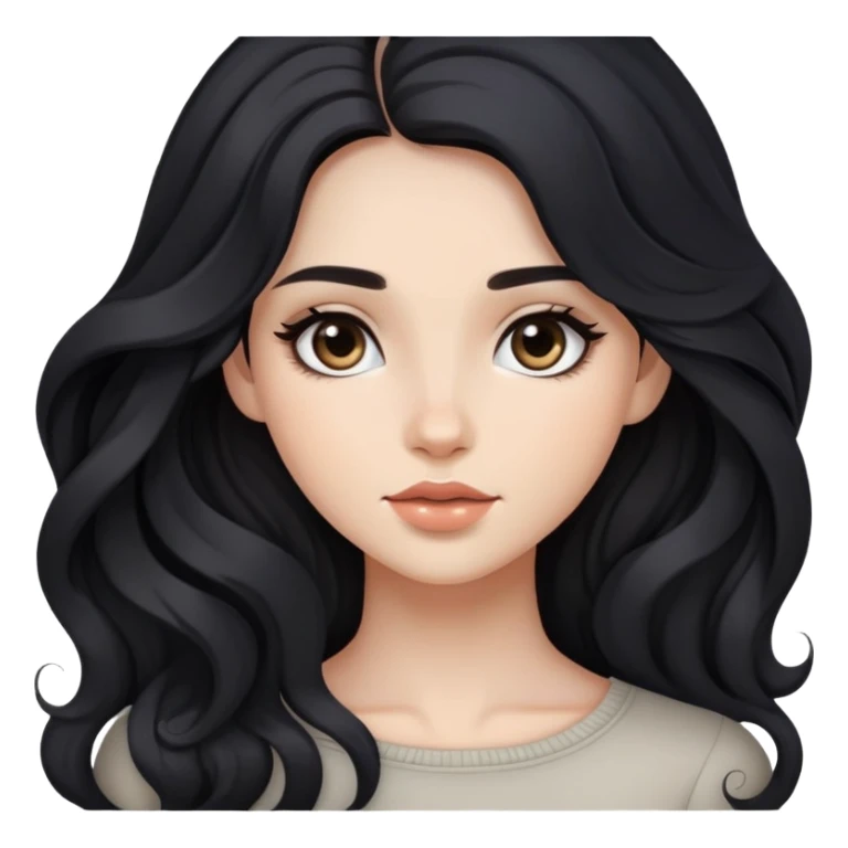 girl with wavy black long hair and subtle makeup sticker