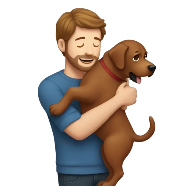 Red Labrador giving brown haired man a hug sticker