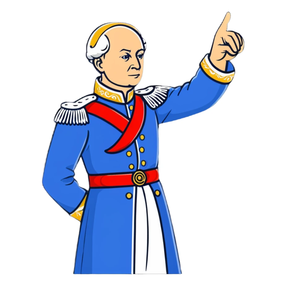 Peter I of Russia in imperial clothing pointing commandingly to the right sticker