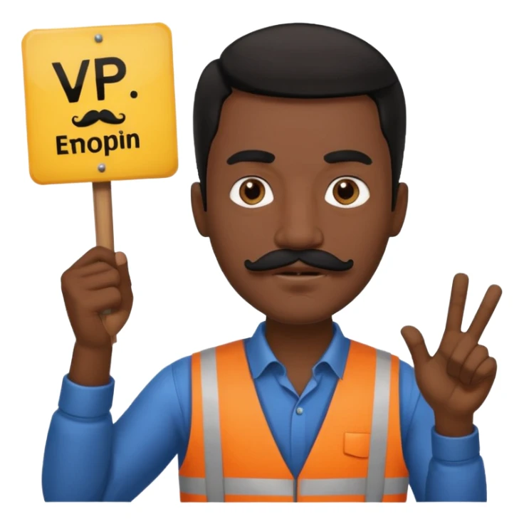 Black haired man with black mustache holding a sign that says VP sticker