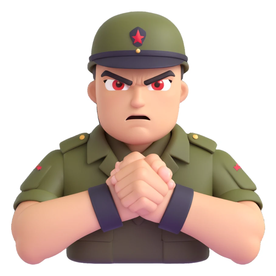 angry soldier, clenched fists, angry eyes sticker