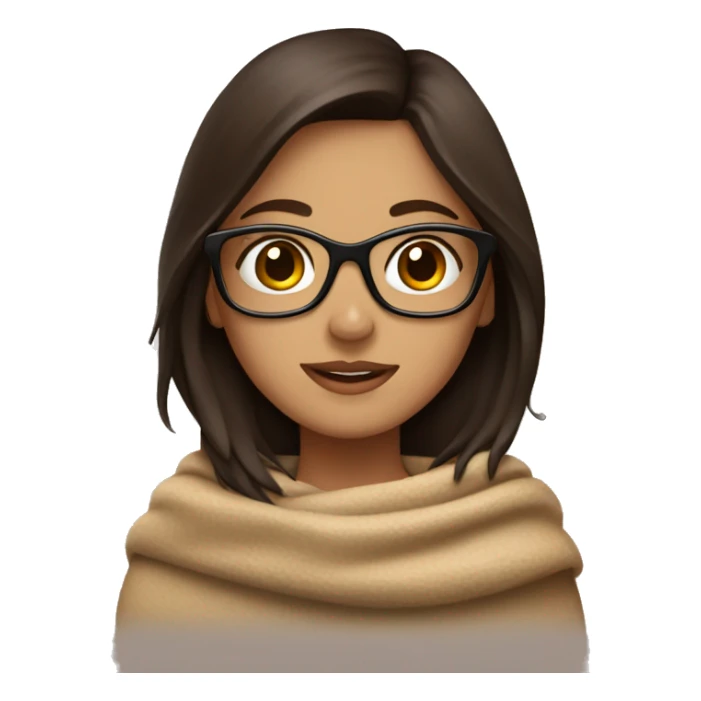 brunet girl with glasses a plad beige blanket and hit chocolate sticker