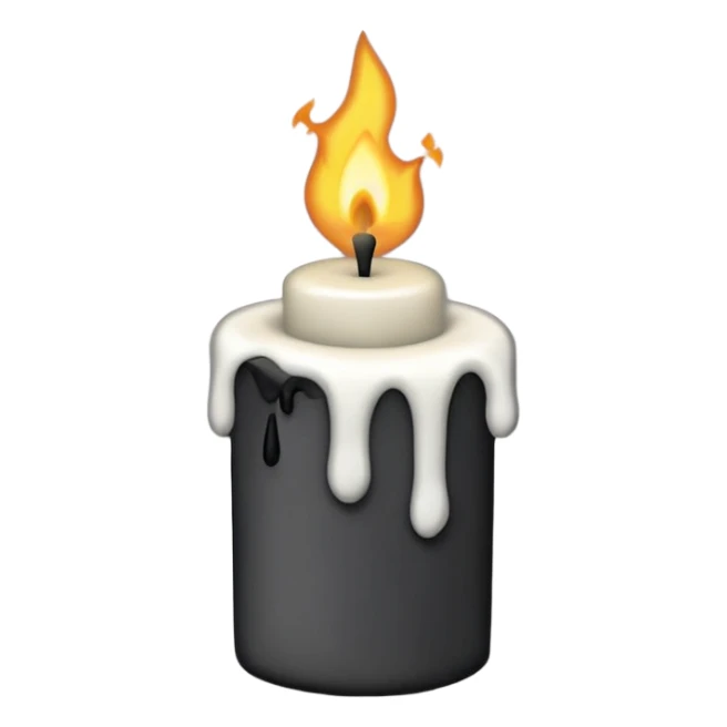 Minimalist emoji-style sticker of a candle with a broken or melted top and rising black smoke. No flame. Matte style. sticker