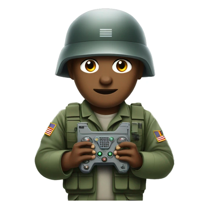 Military man holding a drone control panel in his hands sticker