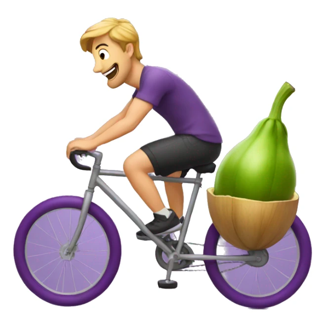 Man riding a bike on top of a eggplant sticker