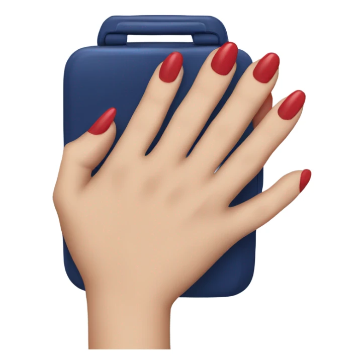 
female hand with red manicure holding a dark blue case sticker