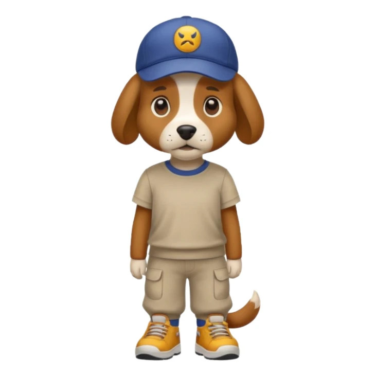 a dog with cap and t-shirt and pants and shoes sticker