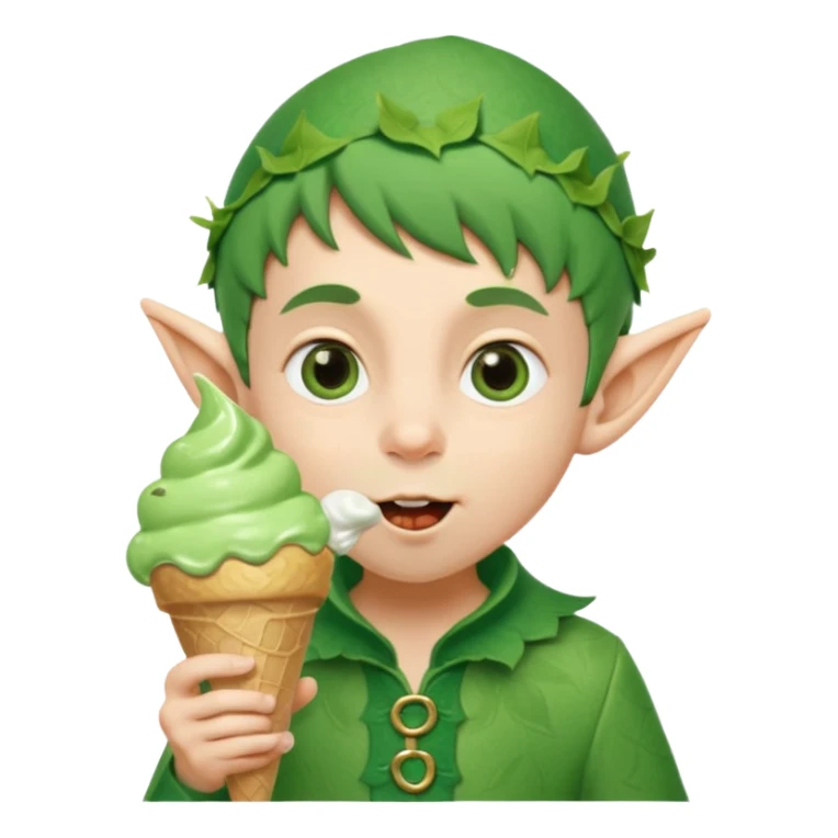 
A young elf boy in leafy clothes licking a triple-scoop ice cream with wide eyes.
baby elf with strawberry ice cream




 sticker