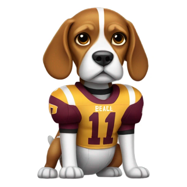 Beagle wearing maroon and gold football uniform sticker
