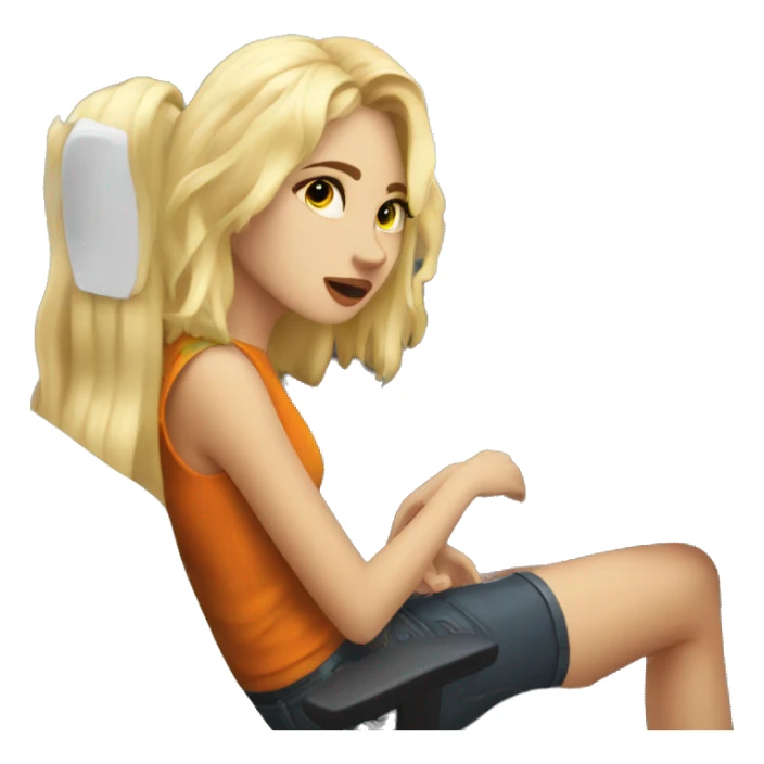 Blonde girl at gaming setup in chair sticker