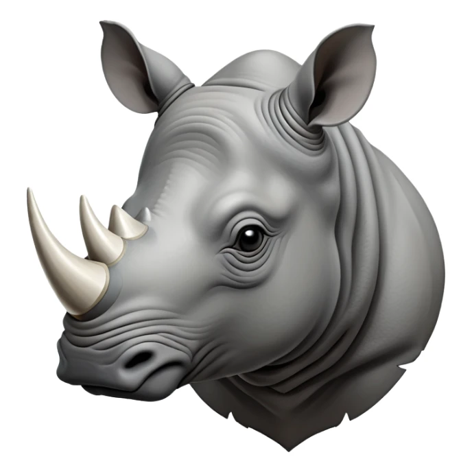 cinematic-noble--rhinoceros-portrait-emoji,slate-grey-hide--poised-and-regal,-with-a-massive,-powerful-build-and-a-thick, -deep-set-soulful-piercing-eyes,-simplified-yet-sharp-and-sophisticated-features,-highly-detailed,-large-black-eyes, zoomed out showing shoulders, large white horn  sticker