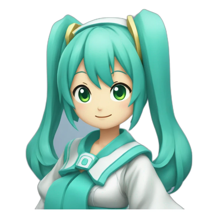 Hatsune Miku, viewed from profile,with a big belly, like the emoji sticker