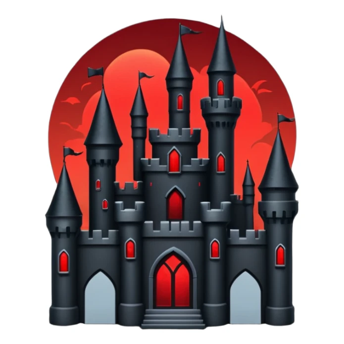 iOS sticker, dark castle, black walls, red windows, minimal fantasy sticker