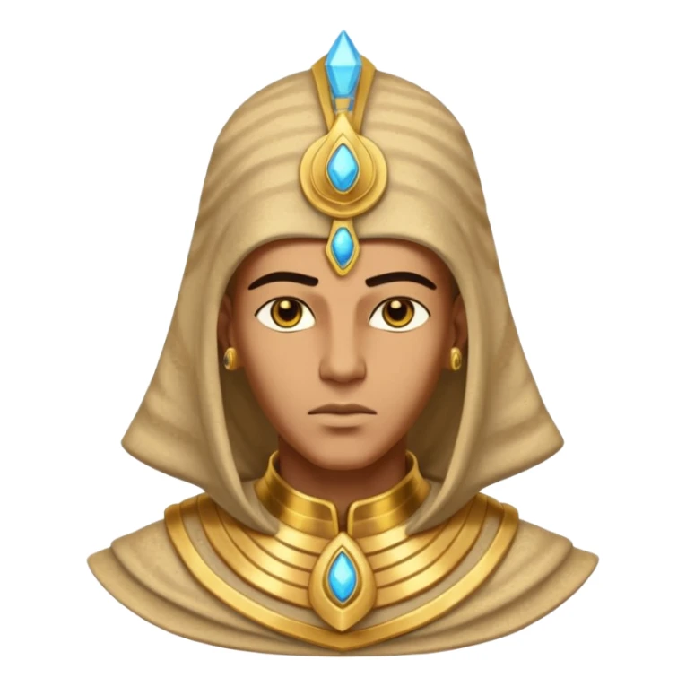 ancient pharaoh sand mage portrait, head and shoulders only, Egyptian-inspired hood collar, gold ornaments, mystical sand swirl, glowing eyes, 3D cartoon, mobile game icon style, clean background, no text, no watermark
 sticker