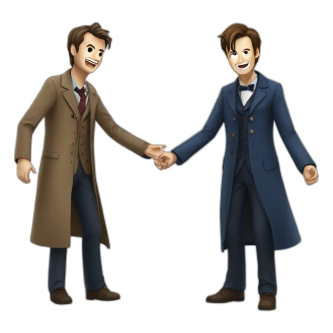 10th Doctor laughing with 11th Doctor  sticker
