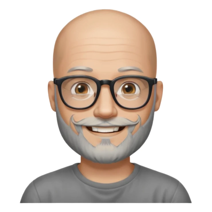 Bald man with salt and pepper beard and rectangle glasses and shoulder tattoos  sticker