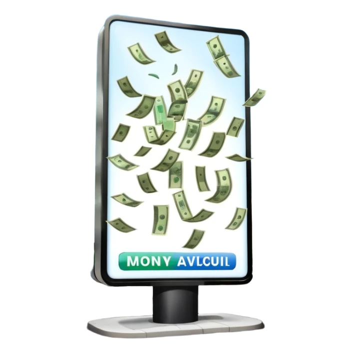 a street billboard advertisement money falling down in front of it sticker