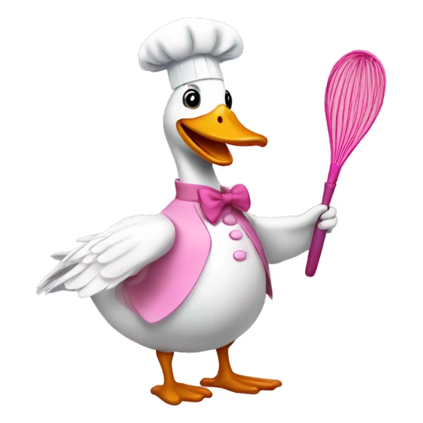 A goose dressed like a pink chef with one whisk in his hand sticker