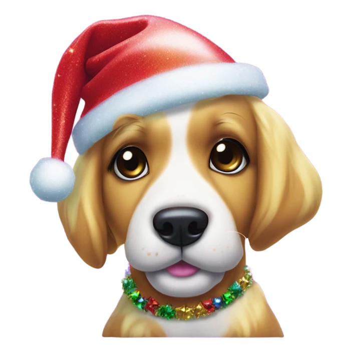 Lisa frank Christmas sparkle￼ dog with Santa hat sticker