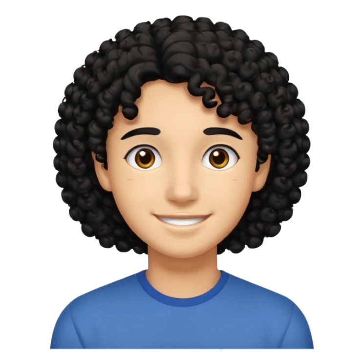 face like 18 years old, black curly hair not big, easy smile sticker